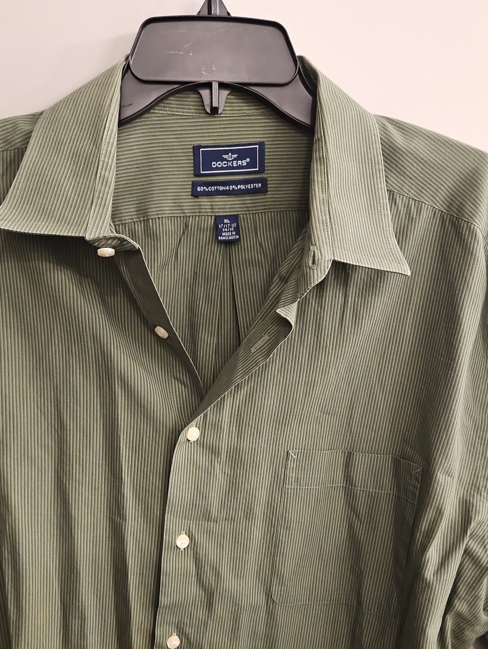 Dockers Olive Green Thin-Striped Long Sleeve Button-Up Shirt
